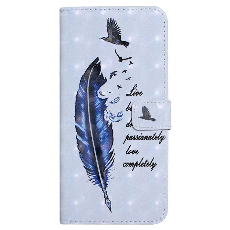 For Google Pixel 8a Mobile Phone Case 3D Pattern Printing Leather Cover - Blue Feather