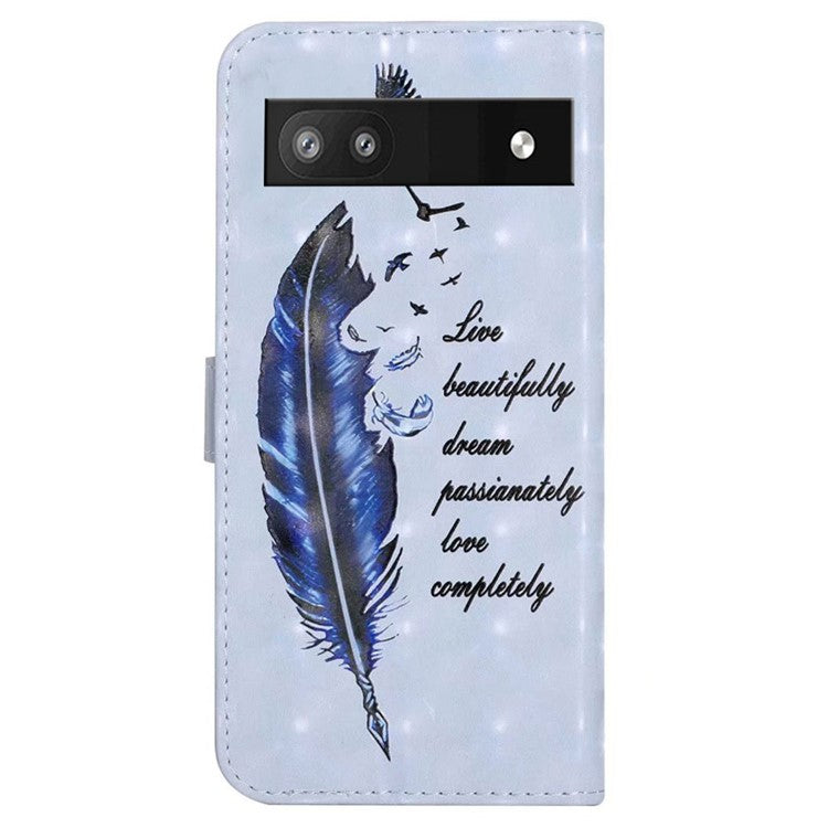 For Google Pixel 8a Mobile Phone Case 3D Pattern Printing Leather Cover - Blue Feather