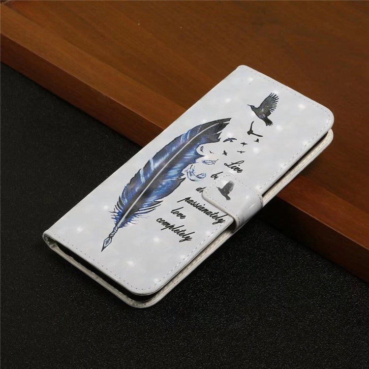 For Google Pixel 8a Mobile Phone Case 3D Pattern Printing Leather Cover - Blue Feather