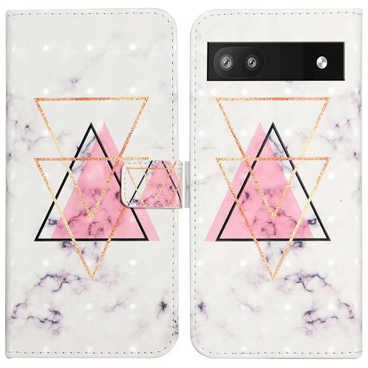 For Google Pixel 8a Mobile Phone Case 3D Pattern Printing Leather Cover - Triangle Marble