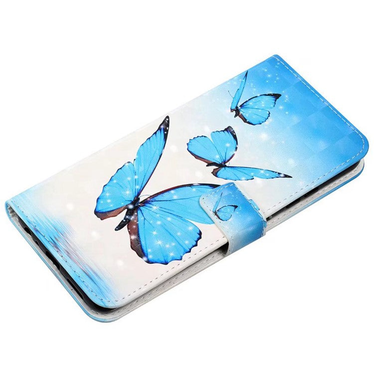 For Google Pixel 8a Mobile Phone Case 3D Pattern Printing Leather Cover - Three Butterflies