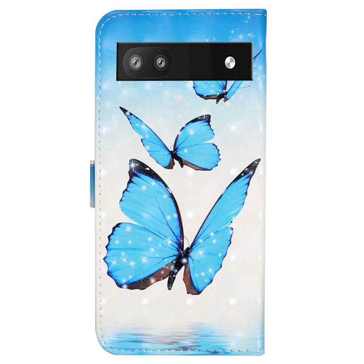 For Google Pixel 8a Mobile Phone Case 3D Pattern Printing Leather Cover - Three Butterflies