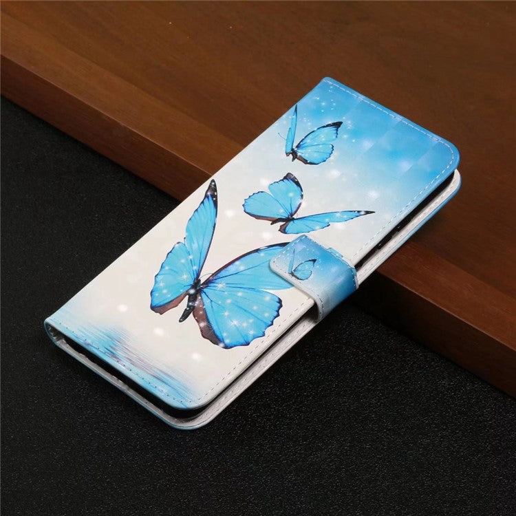 For Google Pixel 8a Mobile Phone Case 3D Pattern Printing Leather Cover - Three Butterflies