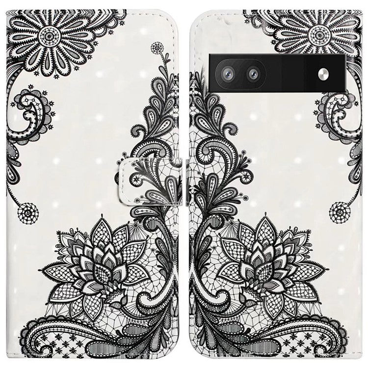 For Google Pixel 8a Mobile Phone Case 3D Pattern Printing Leather Cover - Lace Flower