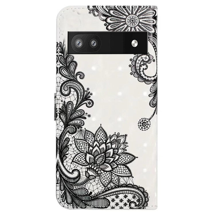 For Google Pixel 8a Mobile Phone Case 3D Pattern Printing Leather Cover - Lace Flower