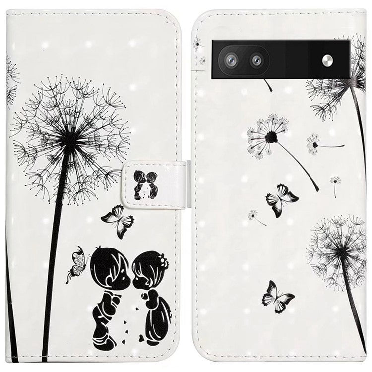 For Google Pixel 8a Mobile Phone Case 3D Pattern Printing Leather Cover - Kids and Dandelion