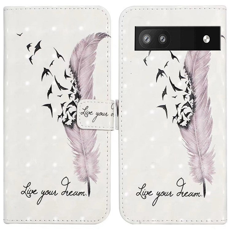 For Google Pixel 8a Mobile Phone Case 3D Pattern Printing Leather Cover - Feather