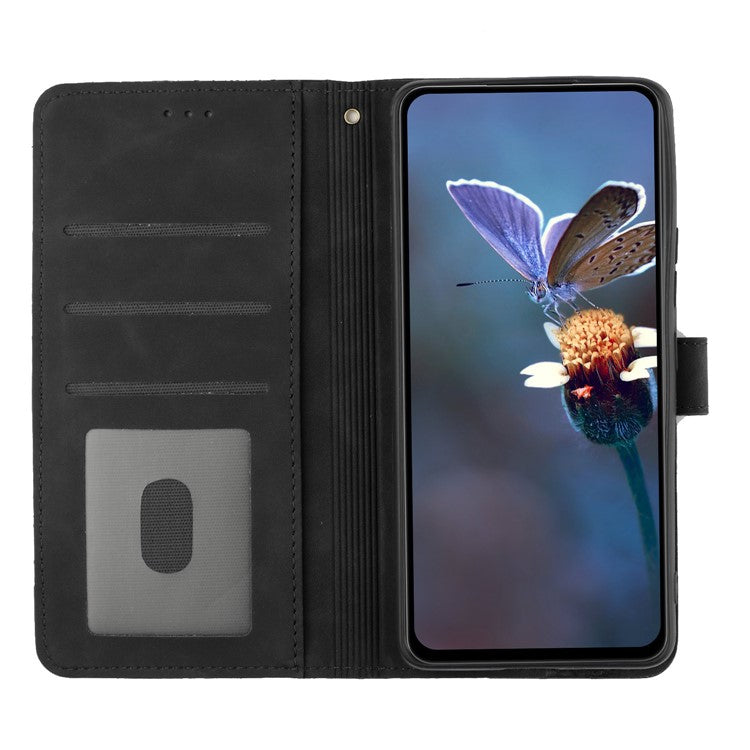 Phone Shell for Google Pixel 8a Cell Phone Case Leather Wallet Imprinted Flower Stand Cover - Black