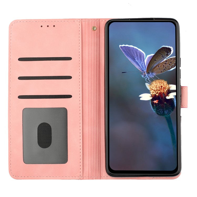 Phone Shell for Google Pixel 8a Cell Phone Case Leather Wallet Imprinted Flower Stand Cover - Pink