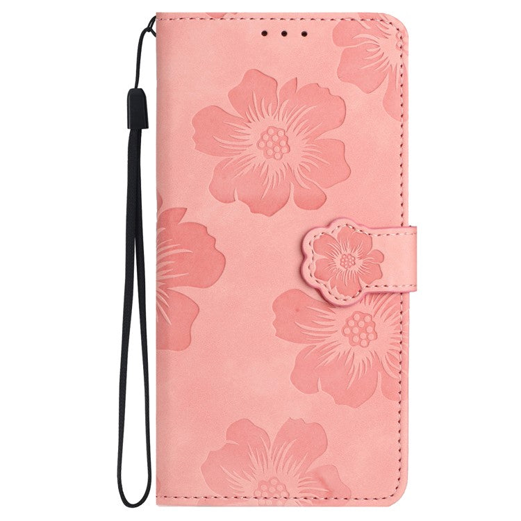 Phone Shell for Google Pixel 8a Cell Phone Case Leather Wallet Imprinted Flower Stand Cover - Pink