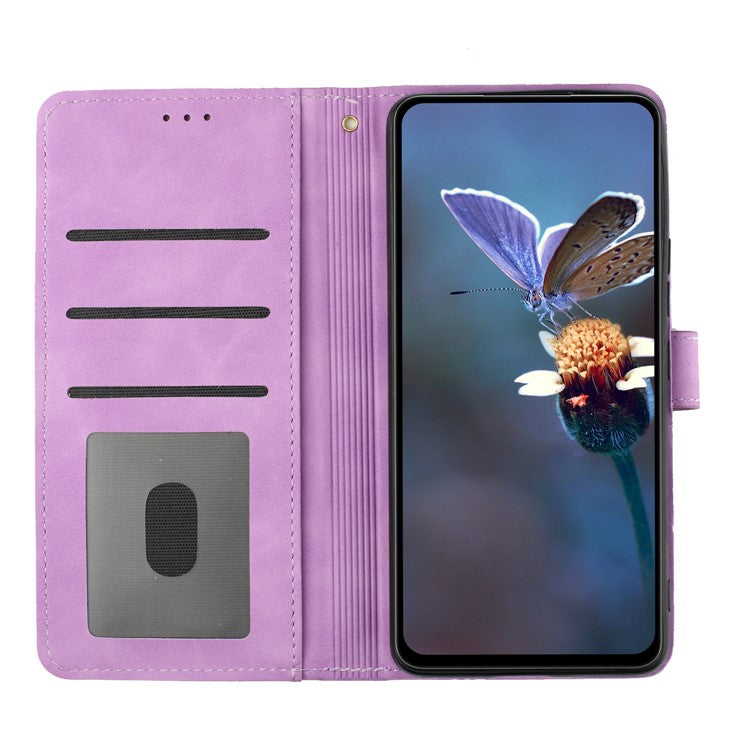 Phone Shell for Google Pixel 8a Cell Phone Case Leather Wallet Imprinted Flower Stand Cover - Purple