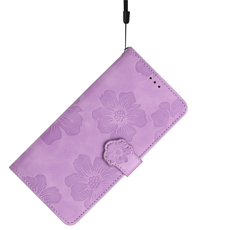 Phone Shell for Google Pixel 8a Cell Phone Case Leather Wallet Imprinted Flower Stand Cover - Purple