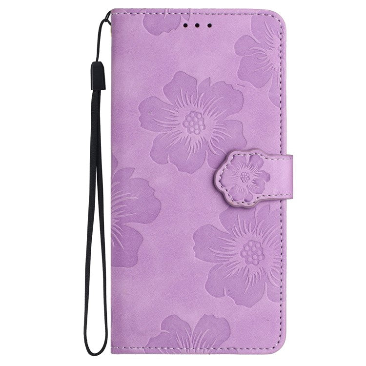 Phone Shell for Google Pixel 8a Cell Phone Case Leather Wallet Imprinted Flower Stand Cover - Purple