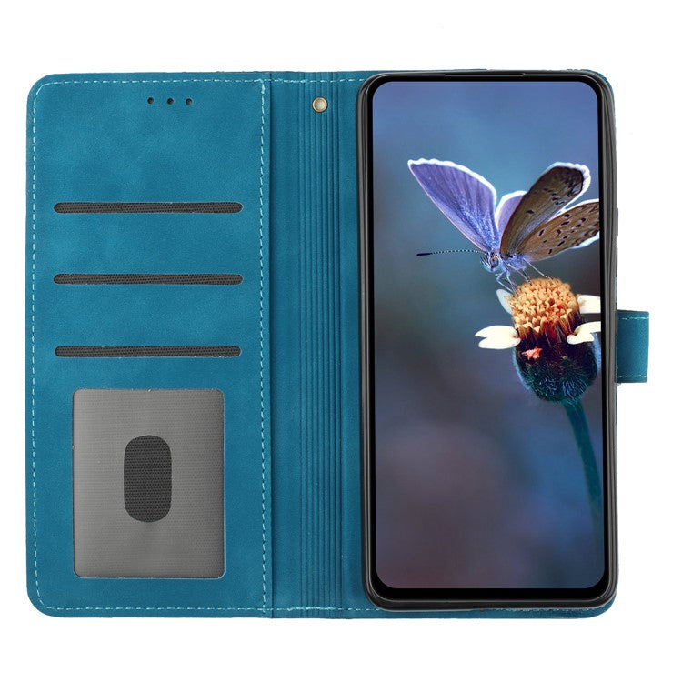 Phone Shell for Google Pixel 8a Cell Phone Case Leather Wallet Imprinted Flower Stand Cover - Blue