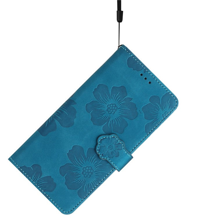 Phone Shell for Google Pixel 8a Cell Phone Case Leather Wallet Imprinted Flower Stand Cover - Blue