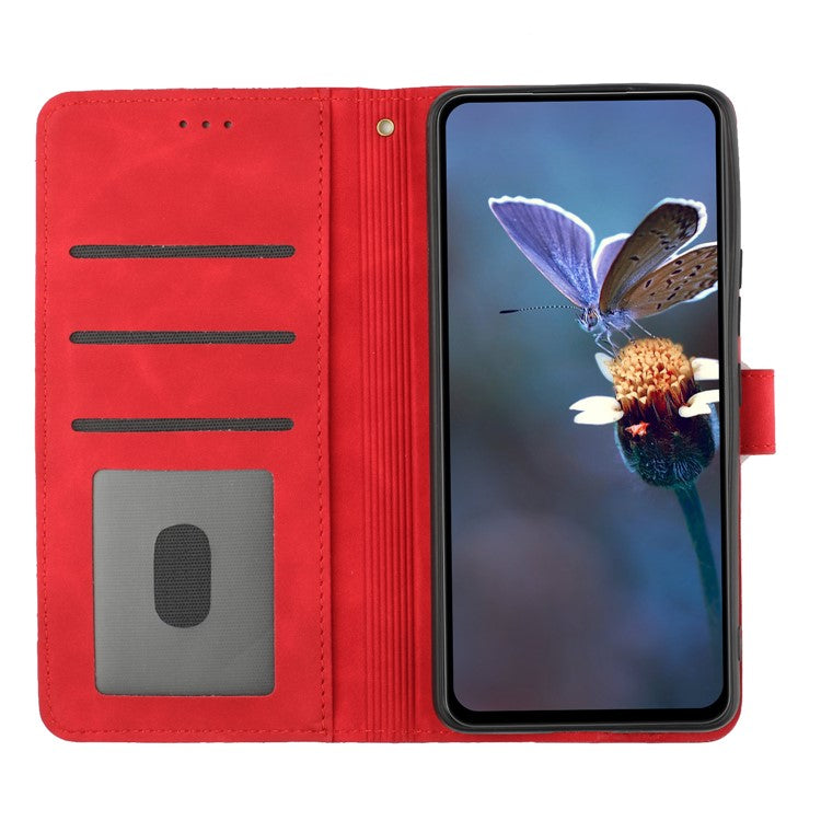 Phone Shell for Google Pixel 8a Cell Phone Case Leather Wallet Imprinted Flower Stand Cover - Red