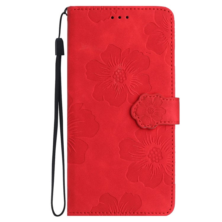 Phone Shell for Google Pixel 8a Cell Phone Case Leather Wallet Imprinted Flower Stand Cover - Red