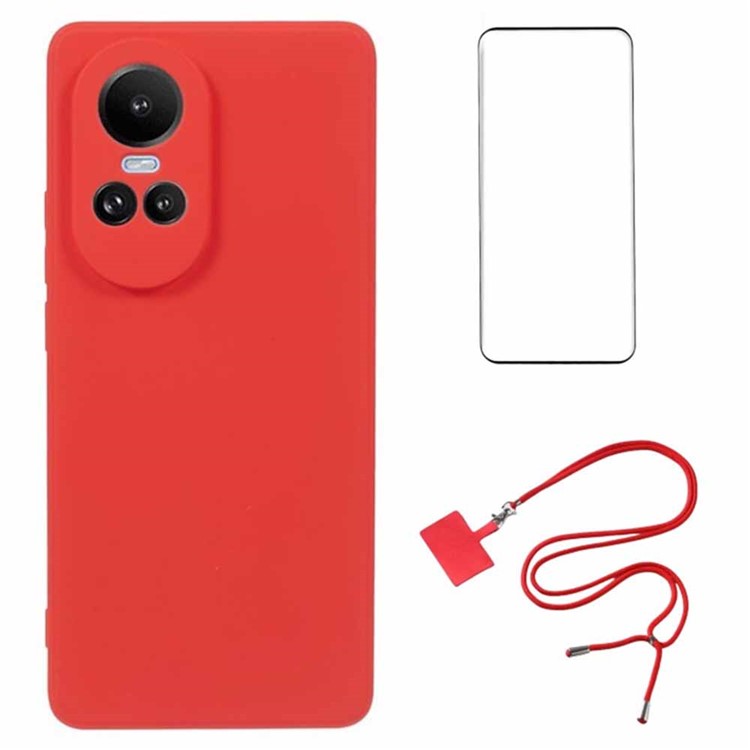 WANLONFENG RB1 Series For Oppo Reno10 Pro 5G (Global) Slim Case Soft TPU Phone Shell with Screen Protector - Red