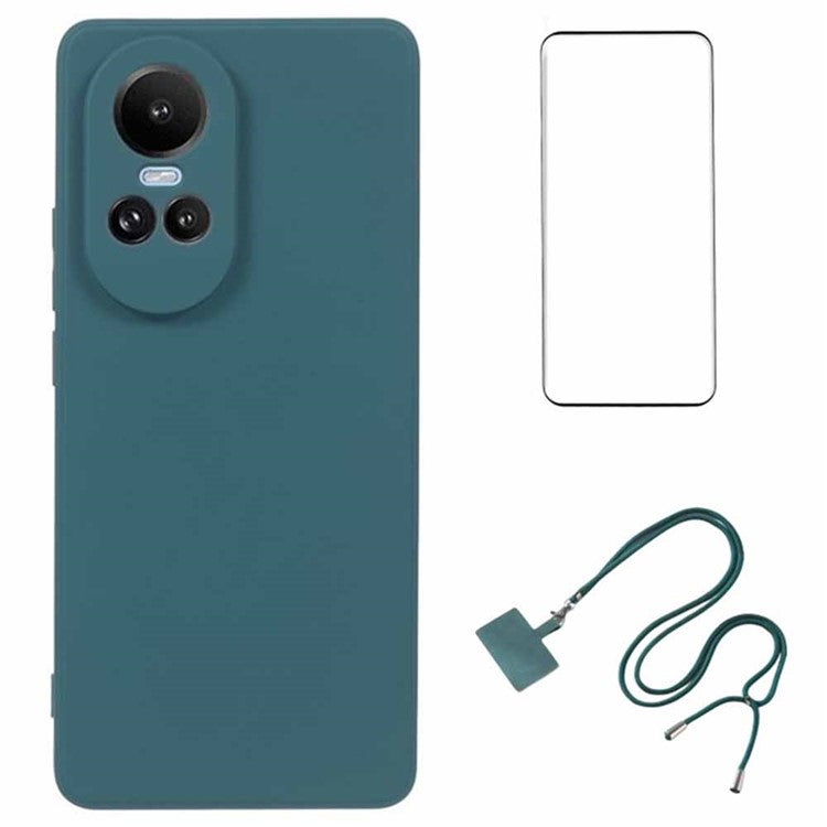 WANLONFENG RB1 Series For Oppo Reno10 Pro 5G (Global) Slim Case Soft TPU Phone Shell with Screen Protector - Army Green