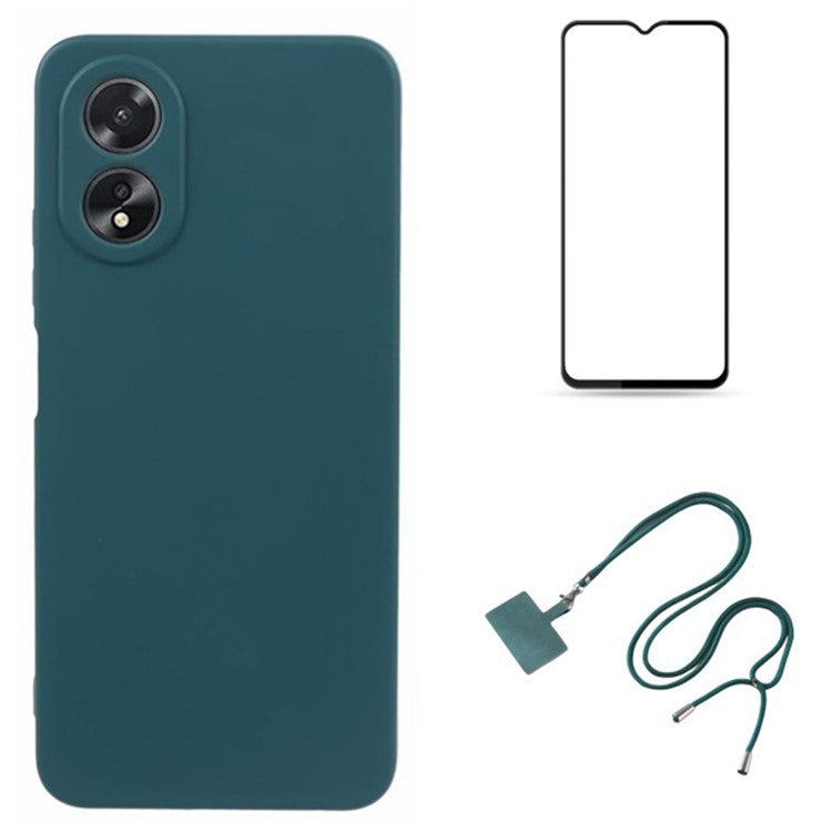 WANLONFENG RB1 Series For Oppo A38 4G / A18 4G Case + Screen Film TPU Phone Cover Precision Cutouts - Army Green