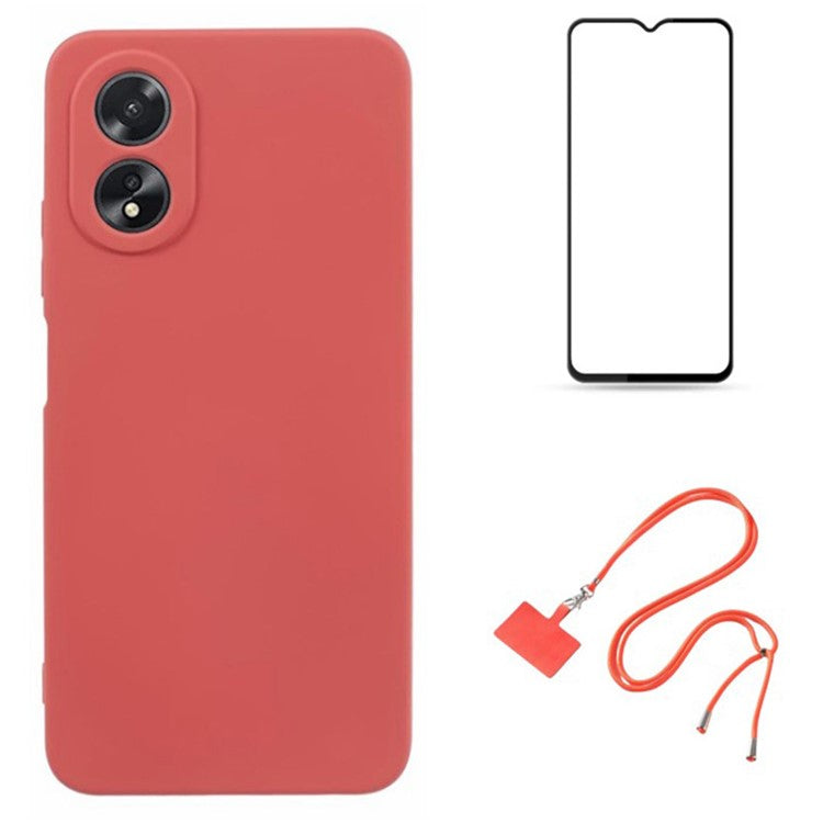 WANLONFENG RB1 Series For Oppo A38 4G / A18 4G Case + Screen Film TPU Phone Cover Precision Cutouts - Hawthorn Red