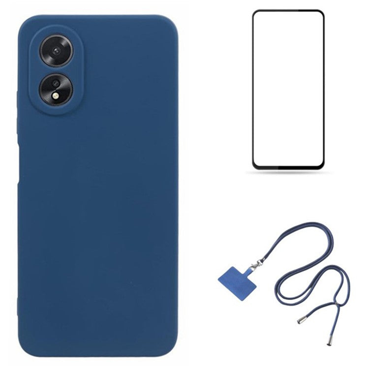 WANLONFENG RB1 Series For Oppo A58 4G Case TPU Cover with Screen Protector+Lanyard Accessories Kit  - Sapphire