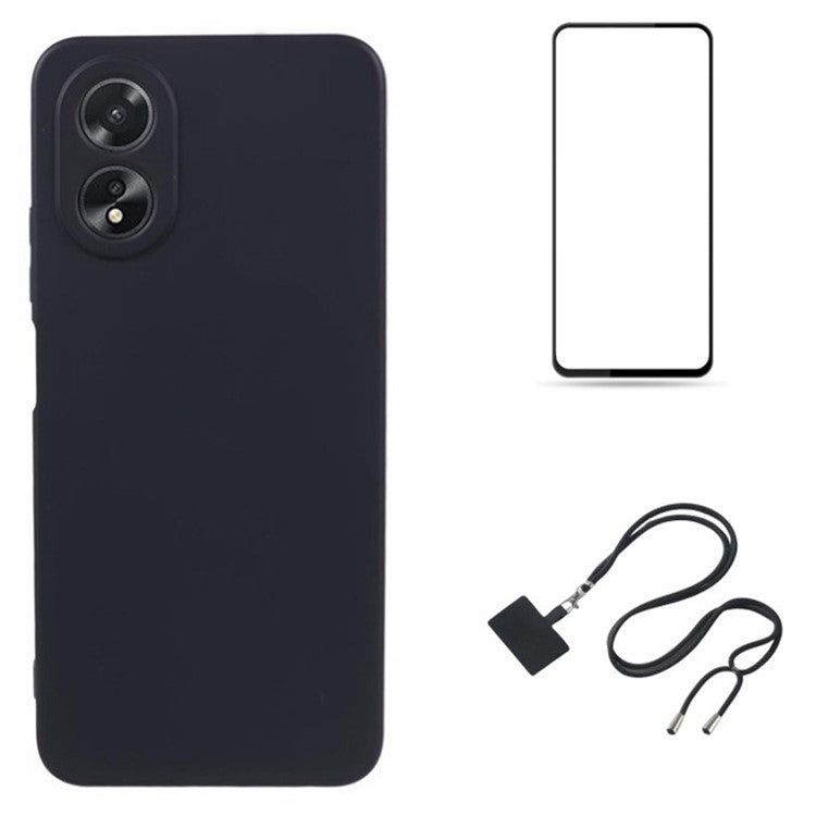 WANLONFENG RB1 Series For Oppo A58 4G Case TPU Cover with Screen Protector+Lanyard Accessories Kit  - Black