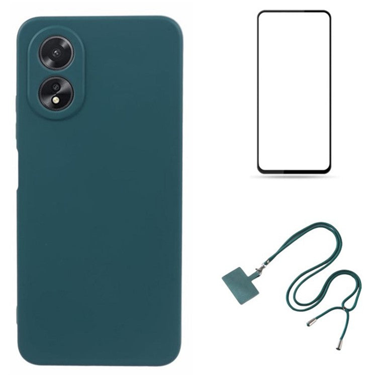 WANLONFENG RB1 Series For Oppo A58 4G Case TPU Cover with Screen Protector+Lanyard Accessories Kit  - Army Green