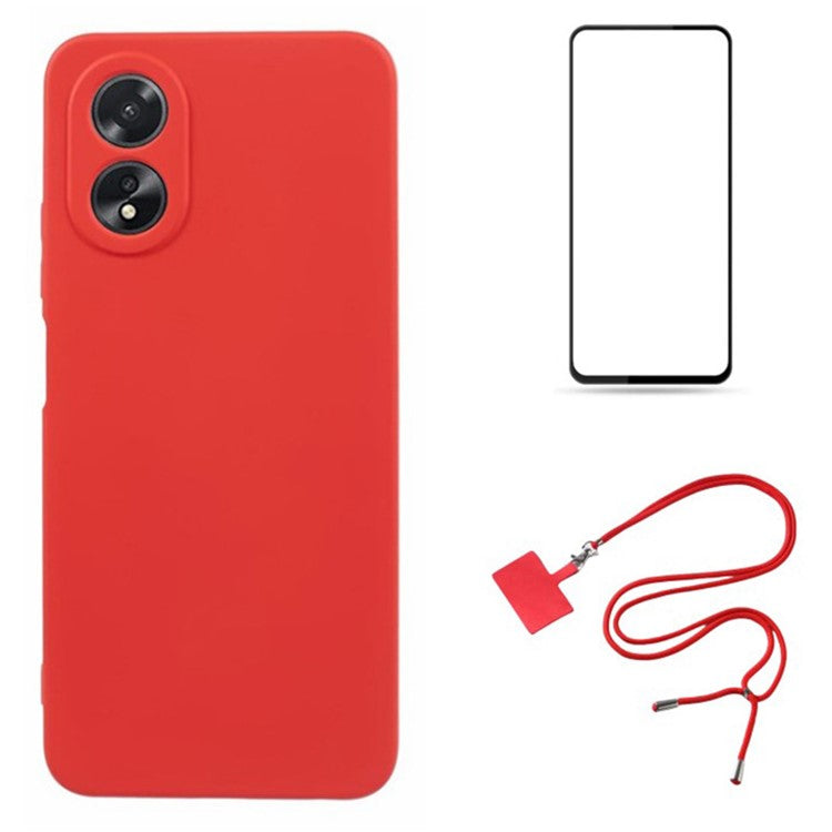 WANLONFENG RB1 Series For Oppo A58 4G Case TPU Cover with Screen Protector+Lanyard Accessories Kit  - Red