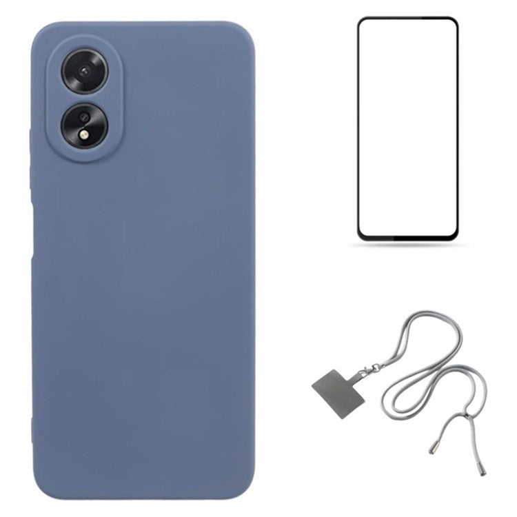 WANLONFENG RB1 Series For Oppo A58 4G Case TPU Cover with Screen Protector+Lanyard Accessories Kit  - Lavender Grey