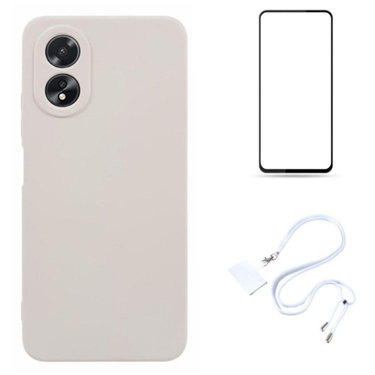 WANLONFENG RB1 Series For Oppo A58 4G Case TPU Cover with Screen Protector+Lanyard Accessories Kit  - White