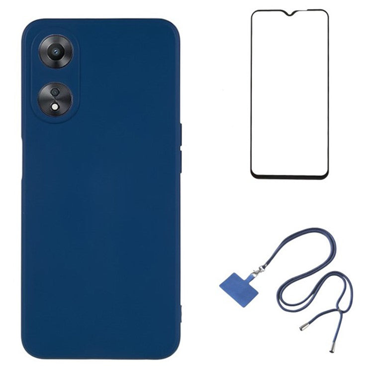 WANLONFENG RB1 Series For Oppo A58 5G TPU Phone Case Screen Film+Lanyard 3-in-1 - Sapphire