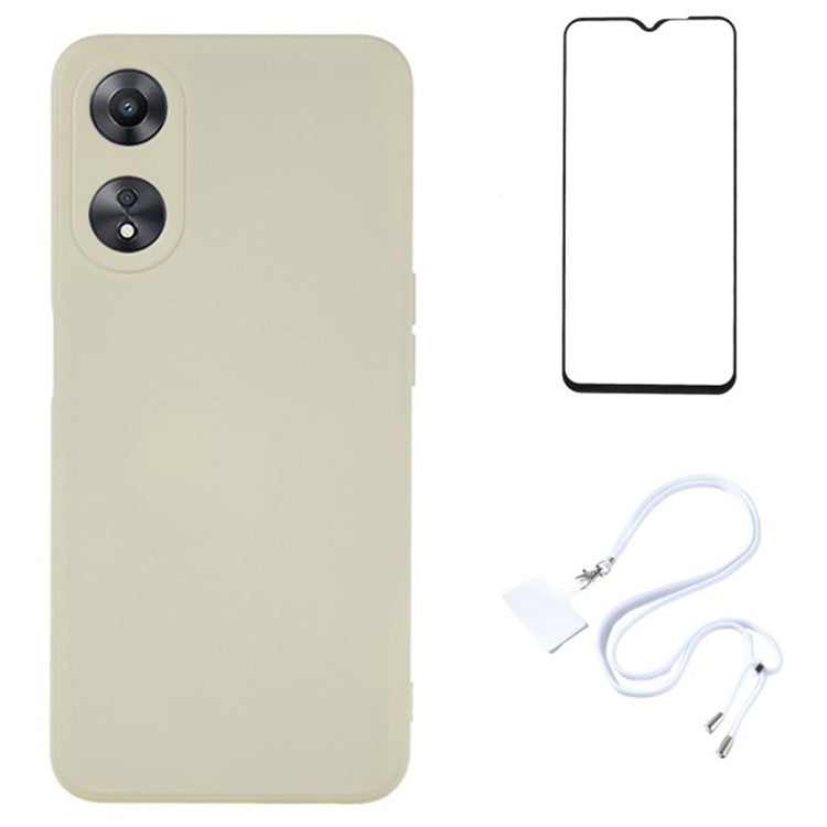 WANLONFENG RB1 Series For Oppo A58 5G TPU Phone Case Screen Film+Lanyard 3-in-1 - White