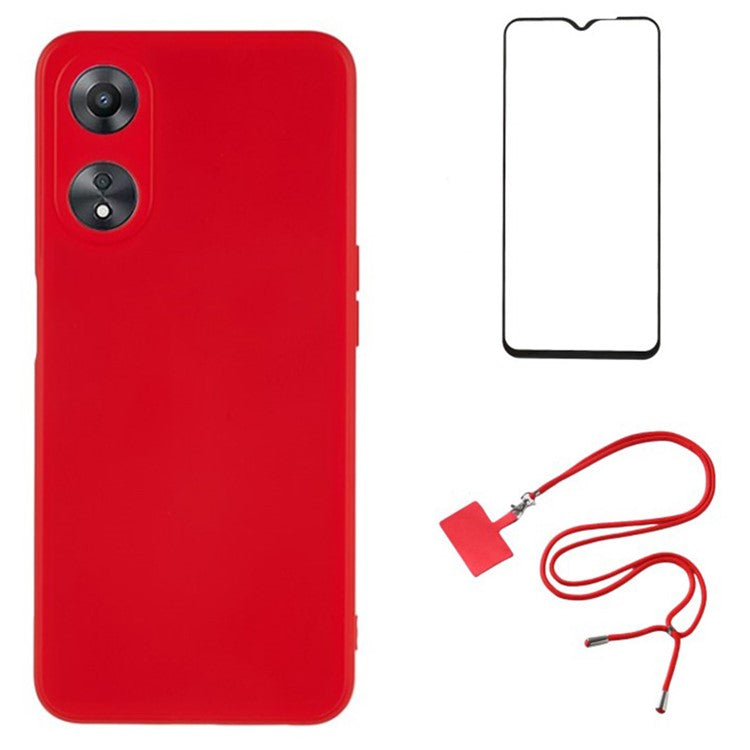 WANLONFENG RB1 Series For Oppo A58 5G TPU Phone Case Screen Film+Lanyard 3-in-1 - Red