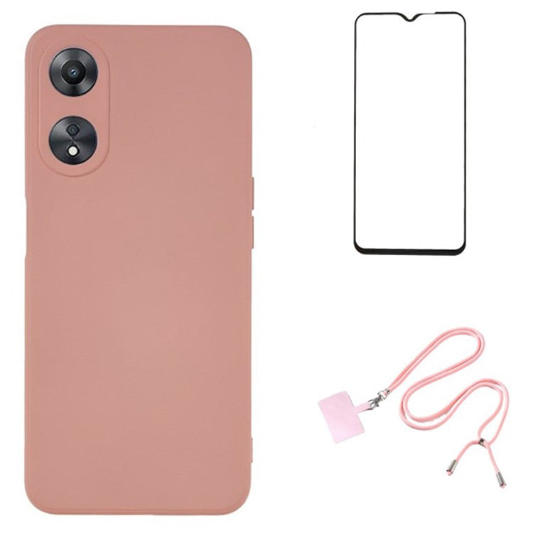 WANLONFENG RB1 Series For Oppo A58 5G TPU Phone Case Screen Film+Lanyard 3-in-1 - Pink