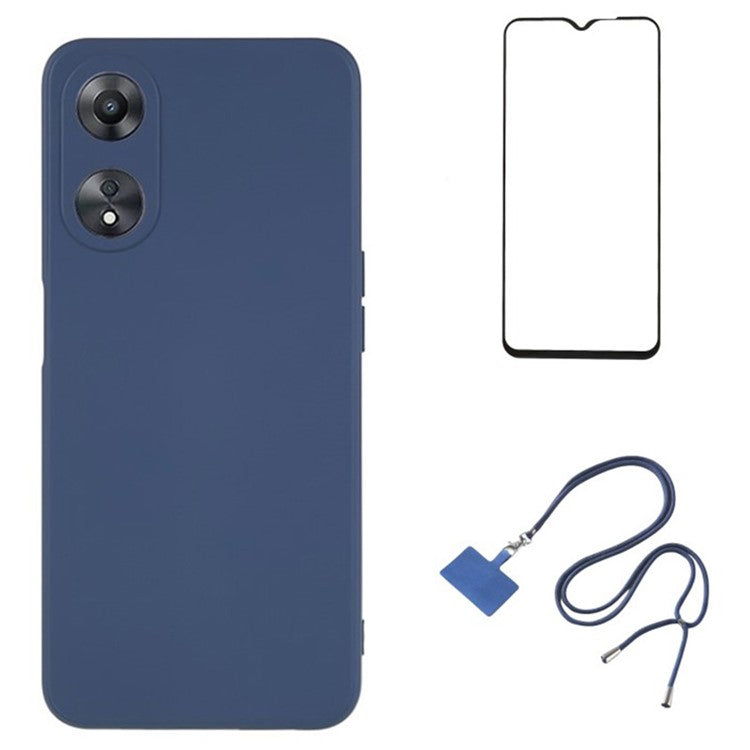 WANLONFENG RB1 Series For Oppo A58 5G TPU Phone Case Screen Film+Lanyard 3-in-1 - Lavender Grey