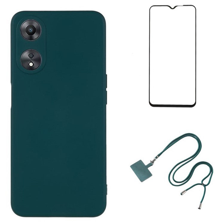 WANLONFENG RB1 Series For Oppo A58 5G TPU Phone Case Screen Film+Lanyard 3-in-1 - Army Green