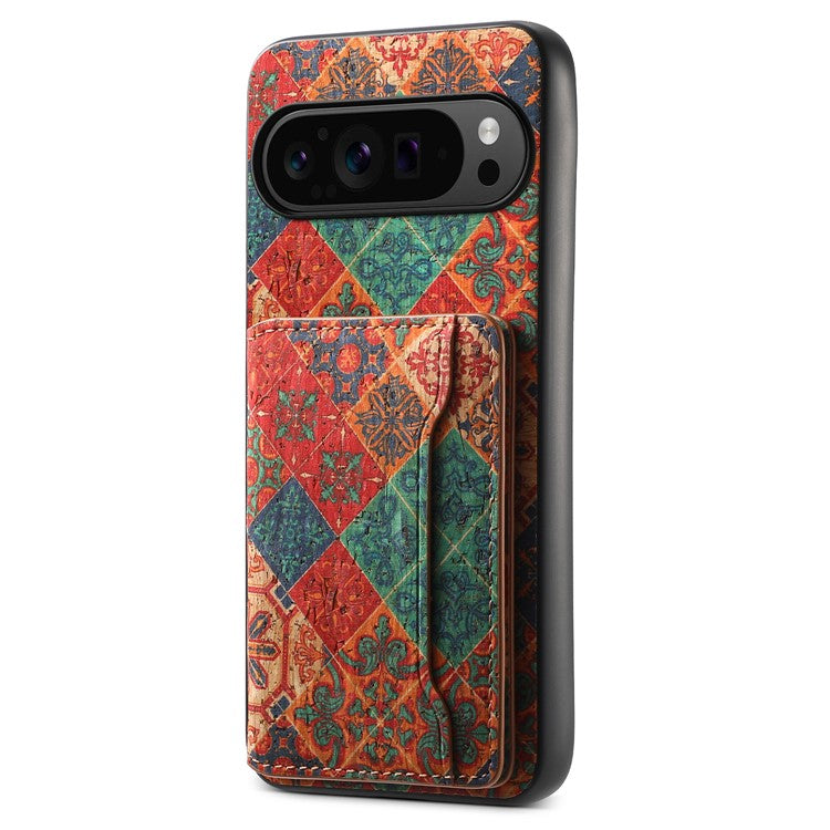 For Google Pixel 9 Pro / Pixel 9 Kickstand Cases Floral Pattern Card Slot PU+TPU+PC Phone Cover - Winter / Blue