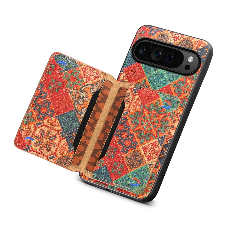 For Google Pixel 9 Pro / Pixel 9 Kickstand Cases Floral Pattern Card Slot PU+TPU+PC Phone Cover - Winter / Blue