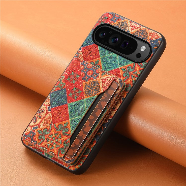 For Google Pixel 9 Pro / Pixel 9 Kickstand Cases Floral Pattern Card Slot PU+TPU+PC Phone Cover - Winter / Blue