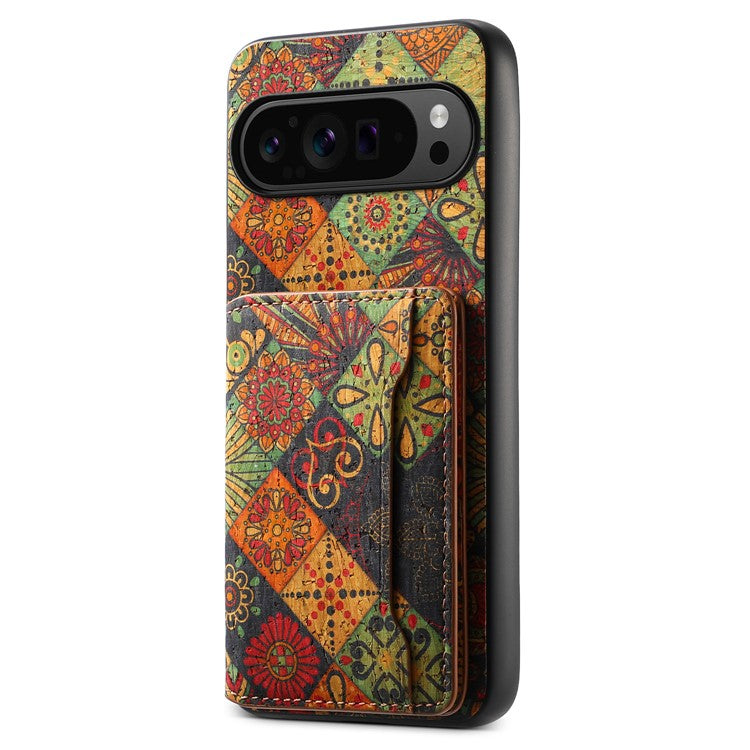 For Google Pixel 9 Pro / Pixel 9 Kickstand Cases Floral Pattern Card Slot PU+TPU+PC Phone Cover - Autumn / Yellow