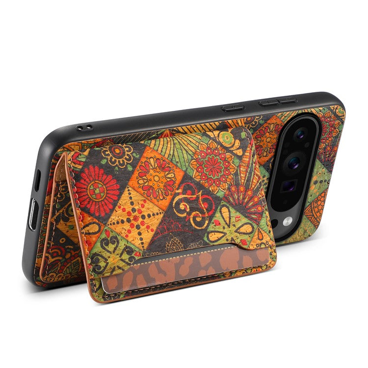 For Google Pixel 9 Pro / Pixel 9 Kickstand Cases Floral Pattern Card Slot PU+TPU+PC Phone Cover - Autumn / Yellow