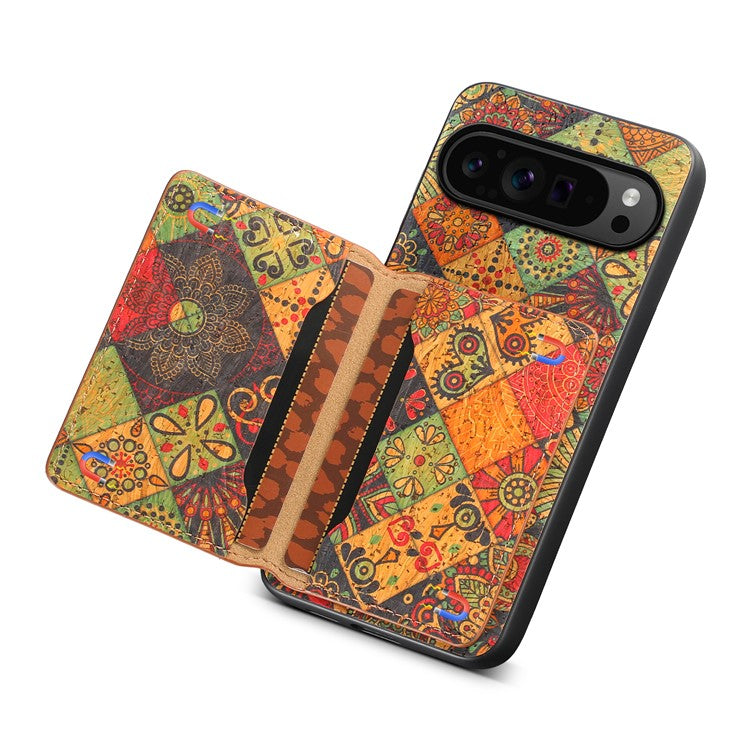 For Google Pixel 9 Pro / Pixel 9 Kickstand Cases Floral Pattern Card Slot PU+TPU+PC Phone Cover - Autumn / Yellow