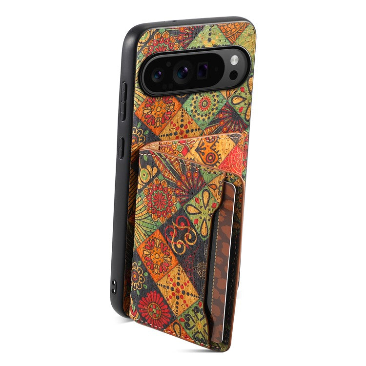 For Google Pixel 9 Pro / Pixel 9 Kickstand Cases Floral Pattern Card Slot PU+TPU+PC Phone Cover - Autumn / Yellow