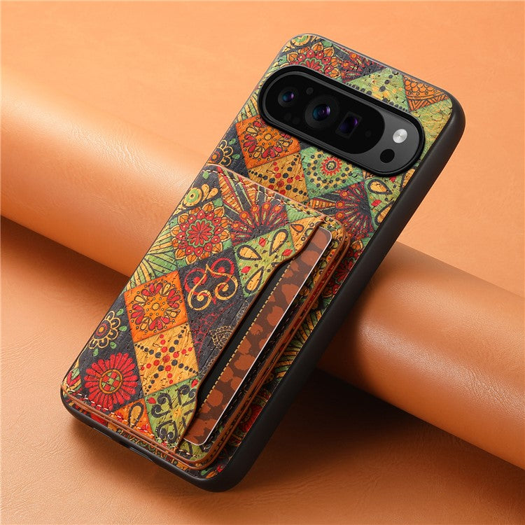 For Google Pixel 9 Pro / Pixel 9 Kickstand Cases Floral Pattern Card Slot PU+TPU+PC Phone Cover - Autumn / Yellow