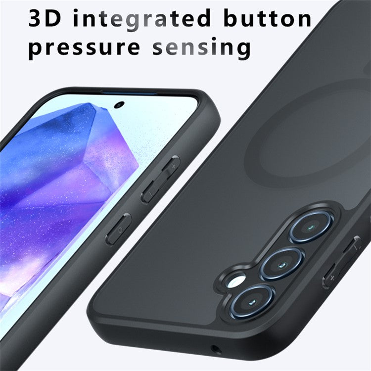 For Samsung Galaxy A55 5G Magnetic Case TPU+PC Armor Protective Phone Cover Anti-Fingerprint - Transparent Black