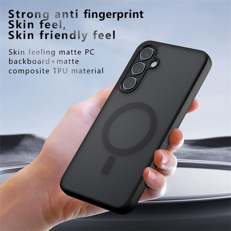 For Samsung Galaxy A55 5G Magnetic Case TPU+PC Armor Protective Phone Cover Anti-Fingerprint - Transparent Black