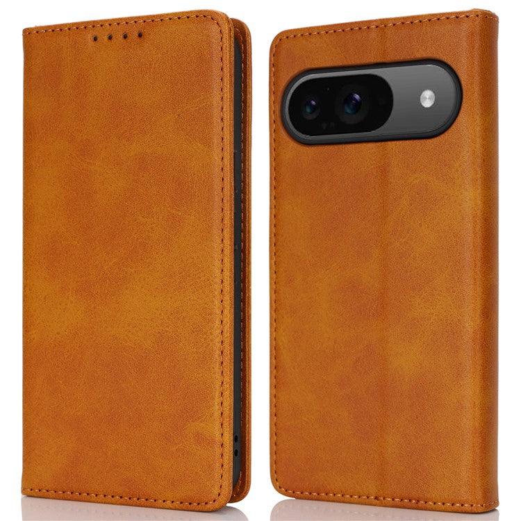 For Google Pixel 9 / Pixel 9 Pro Case PU Leather Wallet Magnetic Closing Phone Cover -  Light Brown