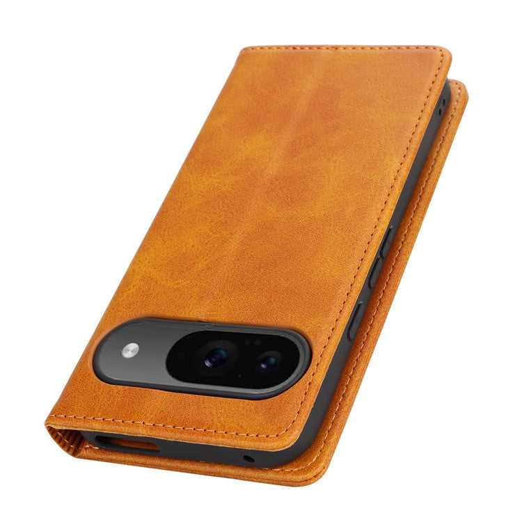 For Google Pixel 9 / Pixel 9 Pro Case PU Leather Wallet Magnetic Closing Phone Cover -  Light Brown