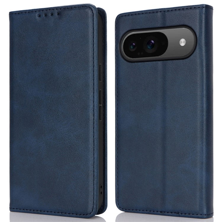 For Google Pixel 9 / Pixel 9 Pro Case PU Leather Wallet Magnetic Closing Phone Cover -  Dark Blue